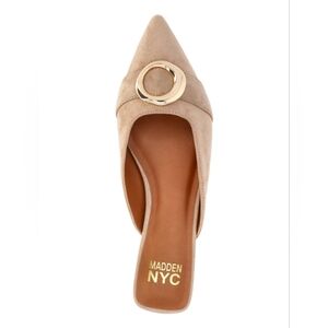 Madden NYC NWT Women's Embellished Pointed Toe Flat Mules Size 8M Sand Glam